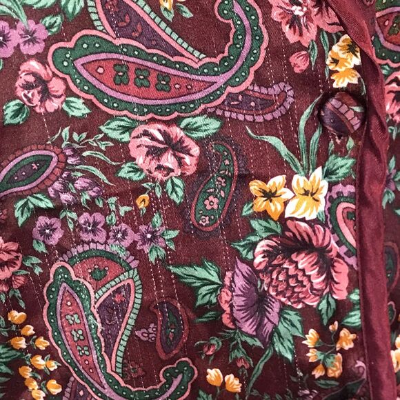 Partners Mervyns Vintage 80s Burgundy Green Silky Satin Paisley Night Shirt sz L - Picture 4 of 11